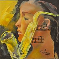 Christiane Surian Peinture onirique - Jazz 20/20 cm huile sur toile